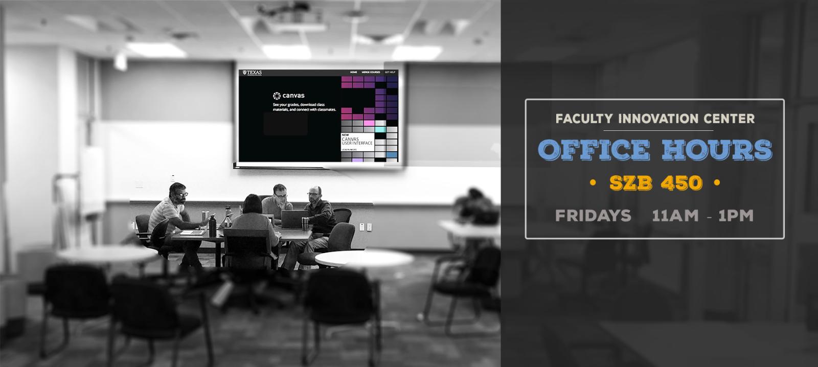 group of peopel sitting around a table during Canvas Office Hours